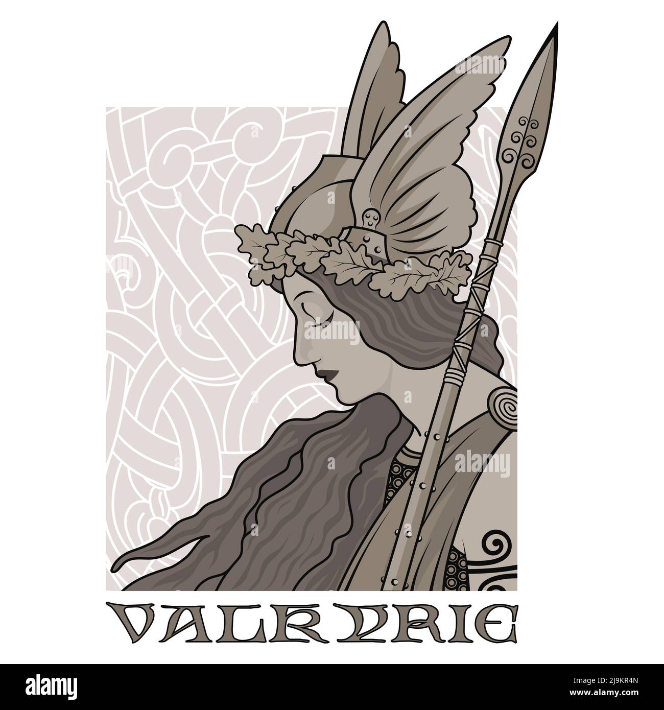 Valkyrie, illustration de la mythologie scandinave, dessinée dans le style Art Nouveau Illustration de Vecteur