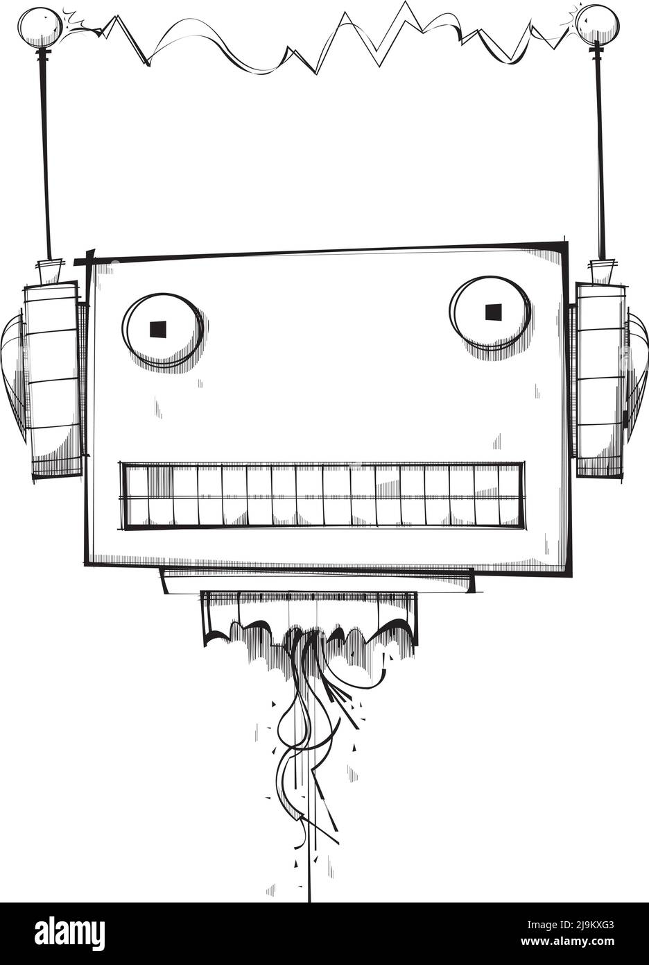 La tête du robot coupée n'est toujours que juste vivante Illustration de Vecteur