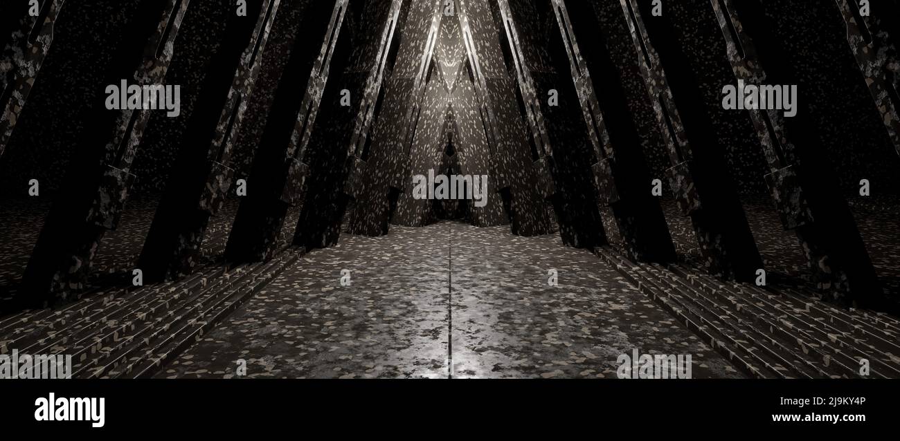 Luxe élégant marbre granit Corridor tunnel Dim argent bannière gris arrière-plan 3D rendu Banque D'Images