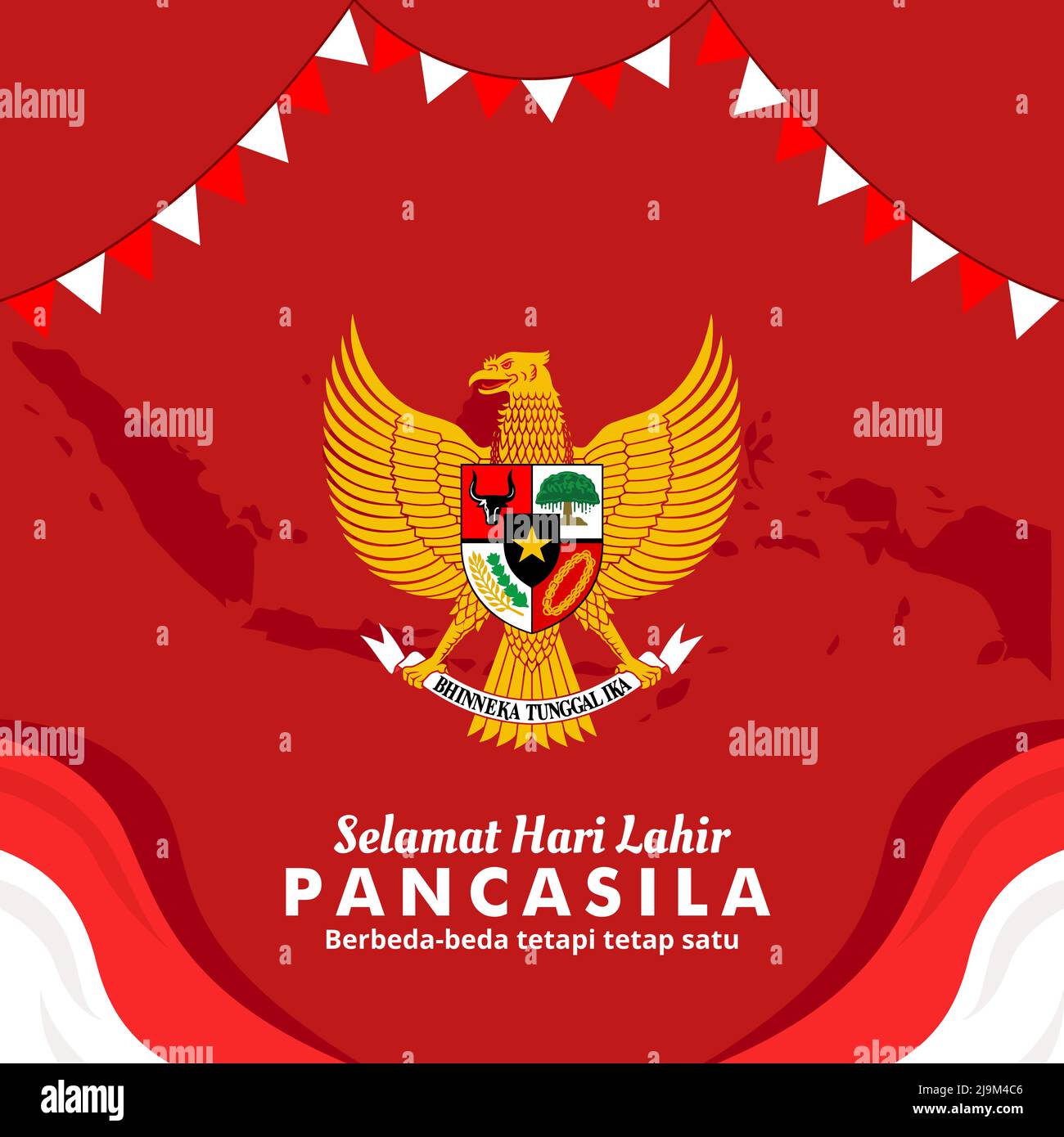 Selamat Hari Lahir Pancasila 1 Juni. Illustration du scénario de modèle de publication sur les réseaux sociaux. Traduction: Pancasila Day unité dans la diversité Illustration de Vecteur