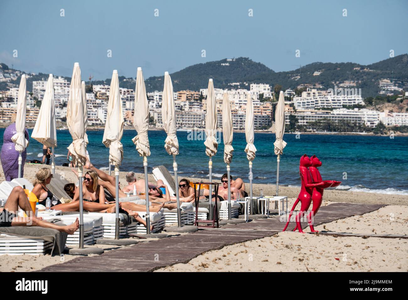 Beach Club, Playa del Bossa, Platja d'en Bossa, Eivissa, Balearia, Espagnol, Europa Banque D'Images