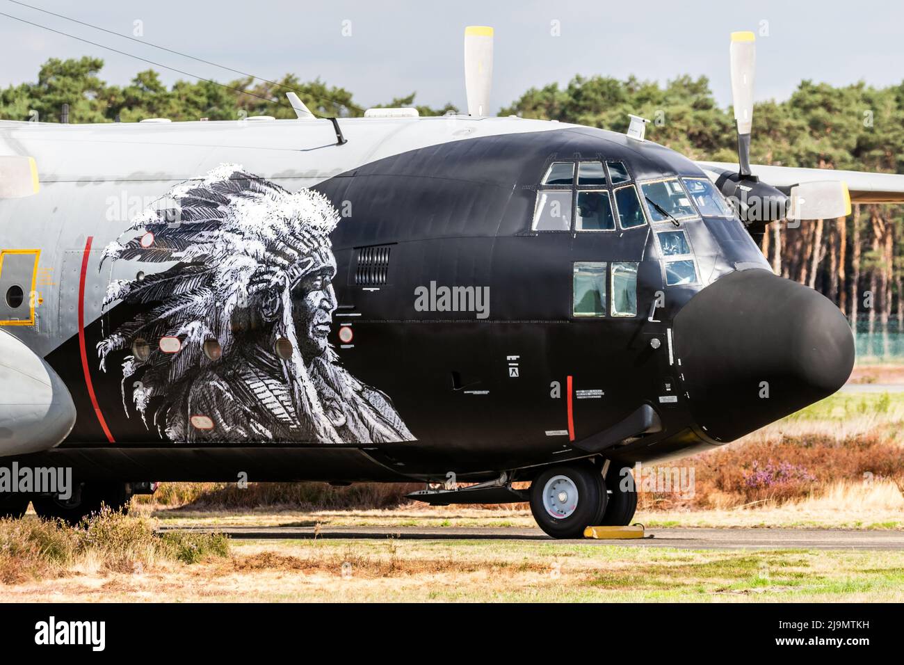 Avion de transport Hercules C-130H de l'Armée de l'air belge, spécialement peint, Lockheed à la base aérienne de Kleine-Brogel. 8 septembre 2018 Banque D'Images