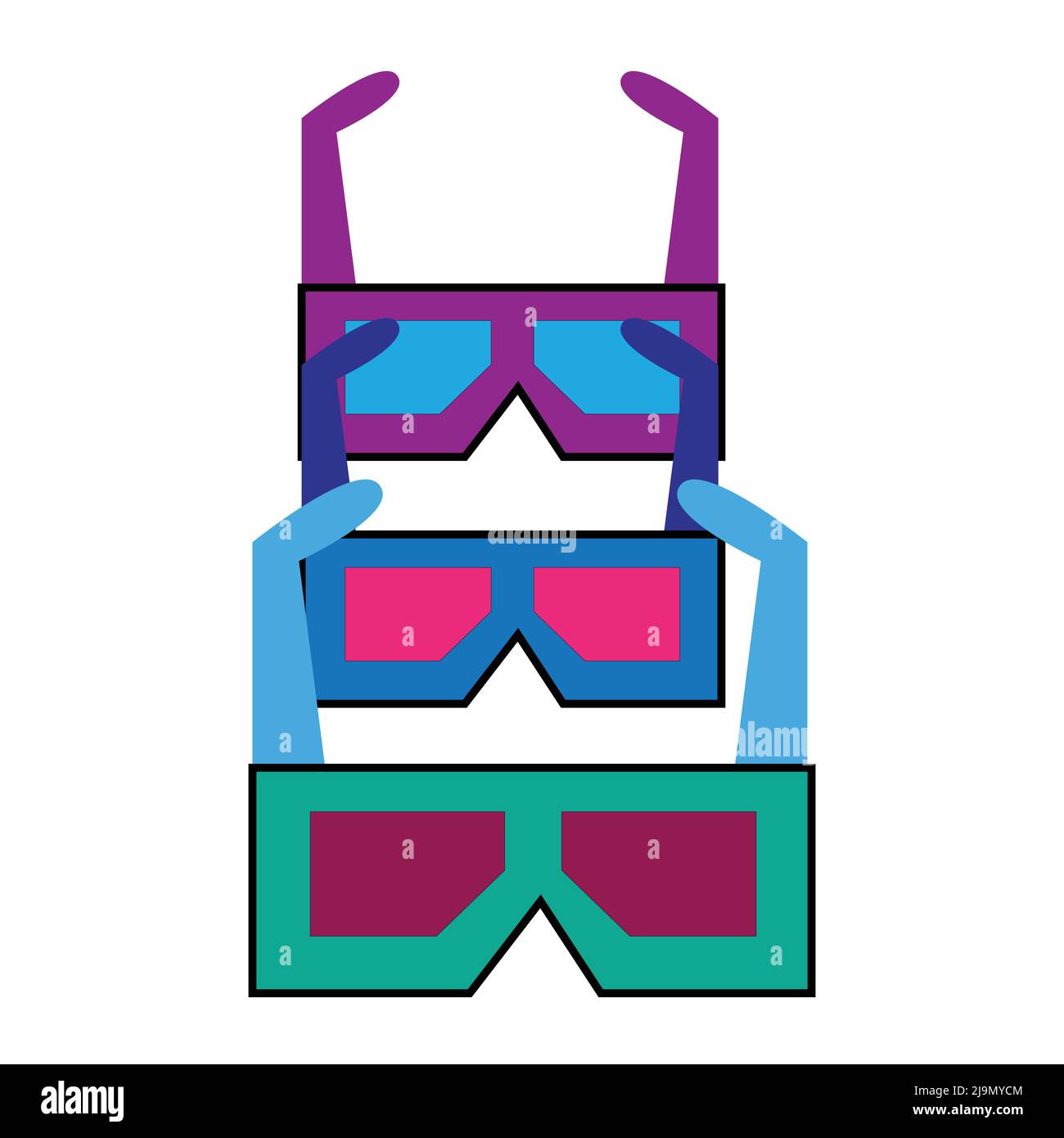 film 3d verre trois couleurs lunettes vecteur Illustration de Vecteur