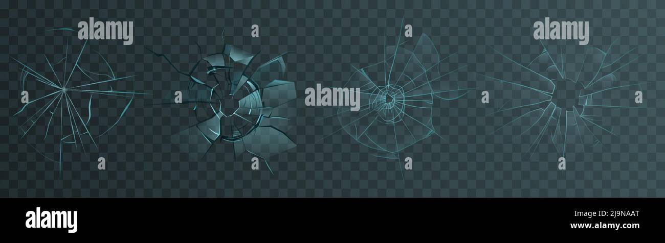 Balle cassé fissure trou de verre, craquelé écrasé réaliste jeu de verre transperant alpha ensemble vecteur illustration Illustration de Vecteur