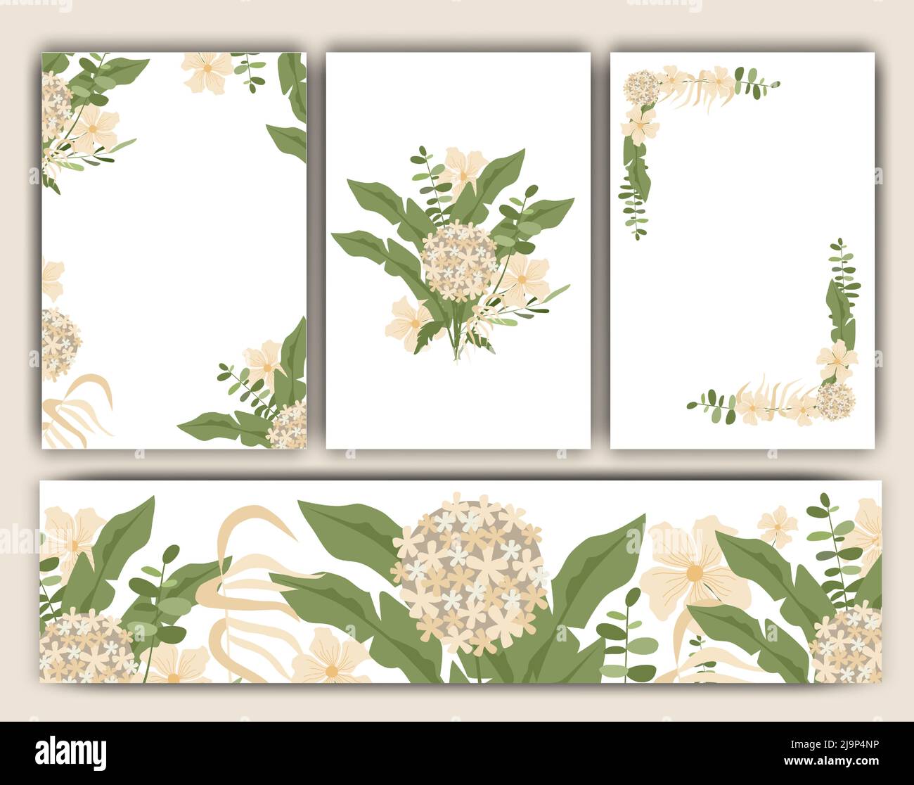Ensemble de cadres et d'arrière-plans à motifs floraux vectoriels, style vintage tendance. Modèles vectoriels de cartes et couronnes, bordures pour le design, invitations de mariage, ba Illustration de Vecteur