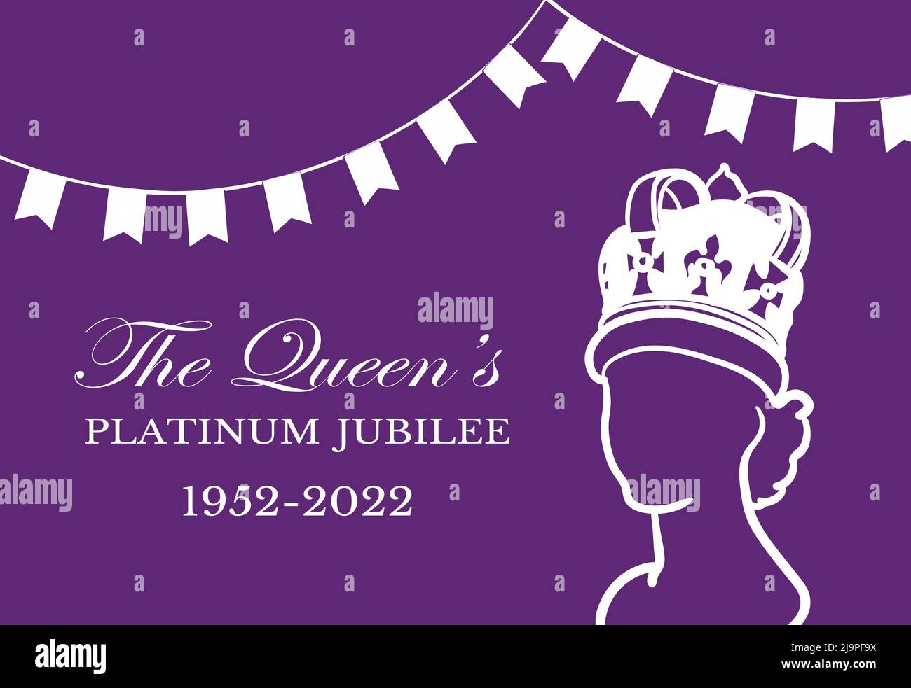 Le Queens affiche de célébration du Jubilé de platine avec la silhouette de la reine Elizabeth. Illustration vectorielle pour sa Majesté la Reine sur ses 70 années de service de 1952 à 2022 Illustration de Vecteur