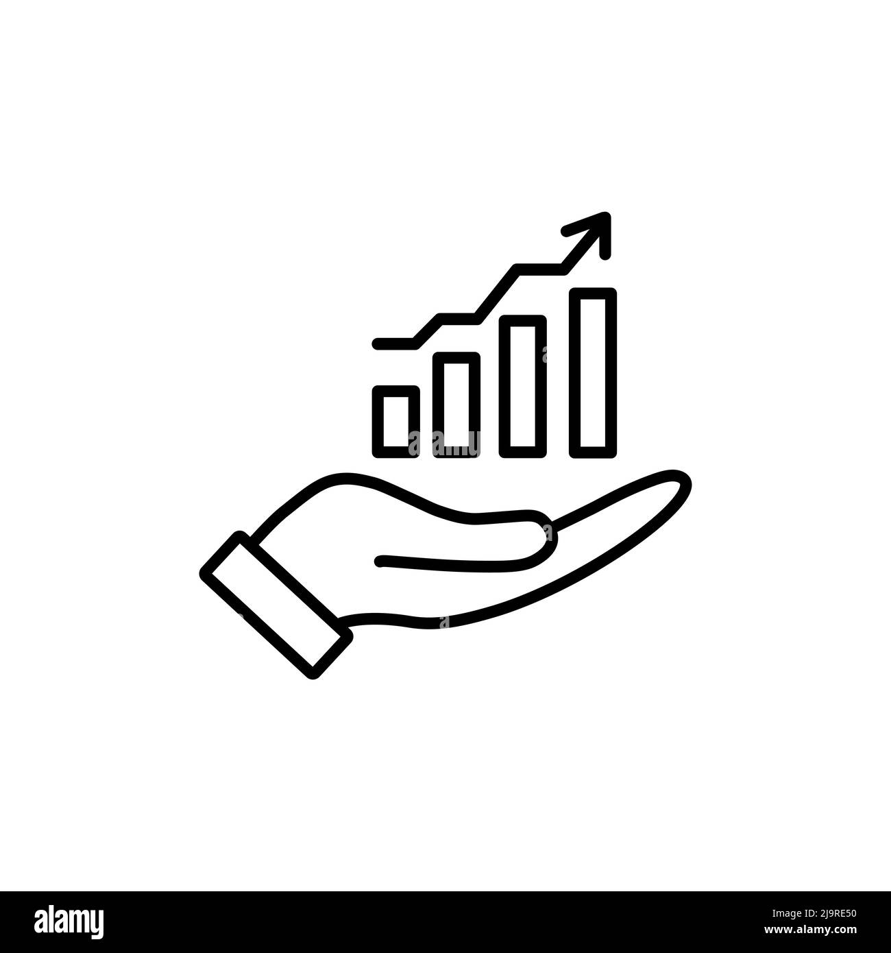 Icône main et profit. Style solide pour le modèle Web et l'application. Futur, choisir, chiffre d'affaires, entreprise, réalisation, graphique, schéma, illustration vectorielle o Illustration de Vecteur