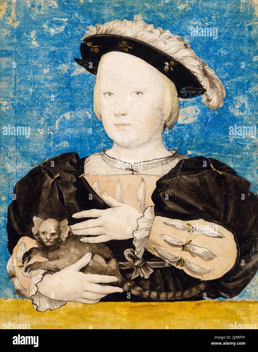 Un garçon avec une marmoset, connu auparavant sous le nom de roi Edward VI (1537–1553), portrait peint à l'huile par Hans Holbein le plus jeune, 1532-1535 Banque D'Images