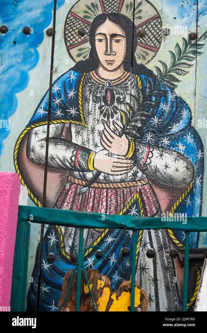 Todos Santos, Mexique. Murale d'un saint ou d'une autre personne sainte. (Usage éditorial uniquement) Banque D'Images