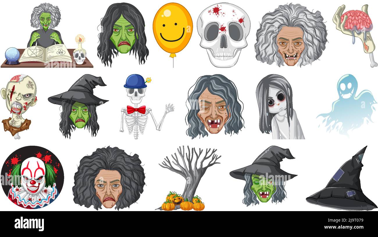 Ensemble Halloween avec illustration monstres effrayants Illustration de Vecteur