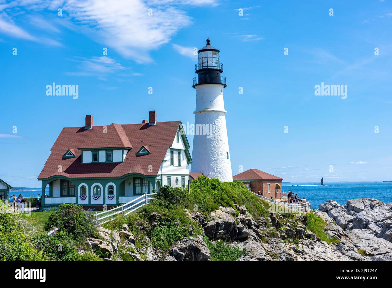 Cape Elizabeth, Maine, États-Unis. Portland Head Light est un phare historique qui se trouve sur une tête de terre à l'entrée de la voie maritime principale i Banque D'Images