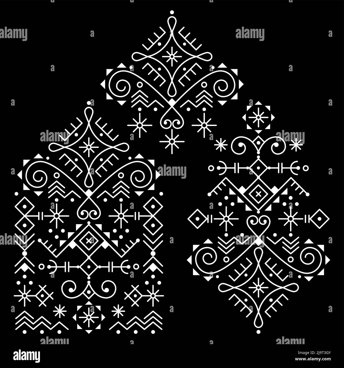 Ensemble de motifs vectoriels d'art tribal inspiré de l'art nordique des Vikings avec des symboles géométriques et des formes abstraites en blanc sur fond noir Illustration de Vecteur