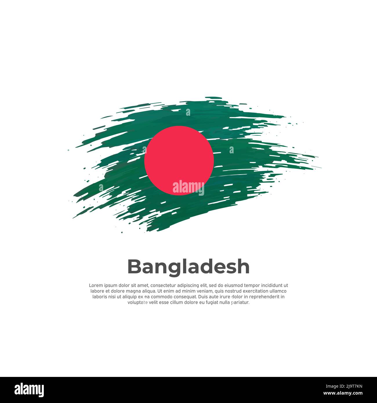 Drapeau du Bangladesh. Traits de pinceau. Brossez le drapeau bangladais peint sur un fond blanc. Affiche nationale à motif vectoriel plat, modèle. État patriotique Illustration de Vecteur