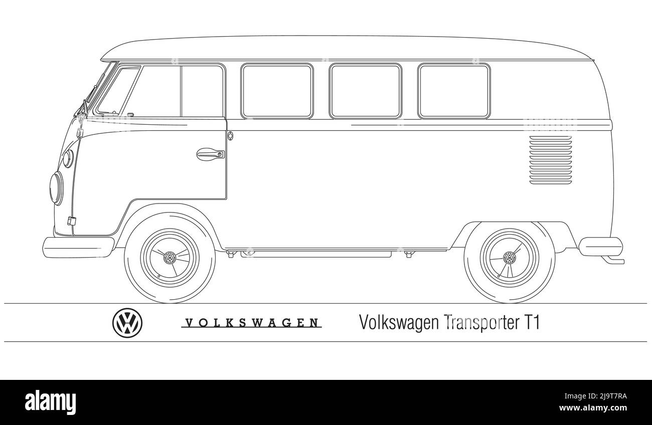 Allemagne, année 1950, Volkswagen transporter T1 célèbre van véhicule d'époque, illustration Banque D'Images