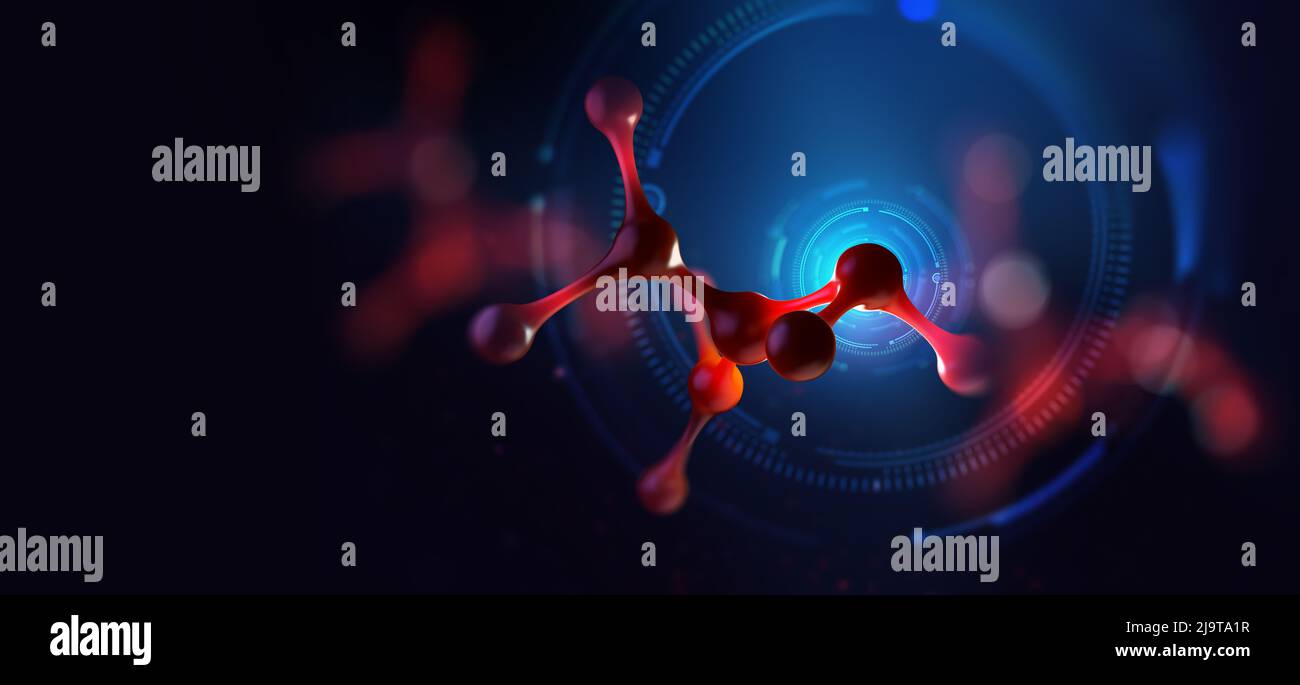 Technologies Internet en médecine. Molécule, cellule, réseau de cristaux. 3D modèle moléculaire d'illustration. Nanotechnologie en médecine Banque D'Images