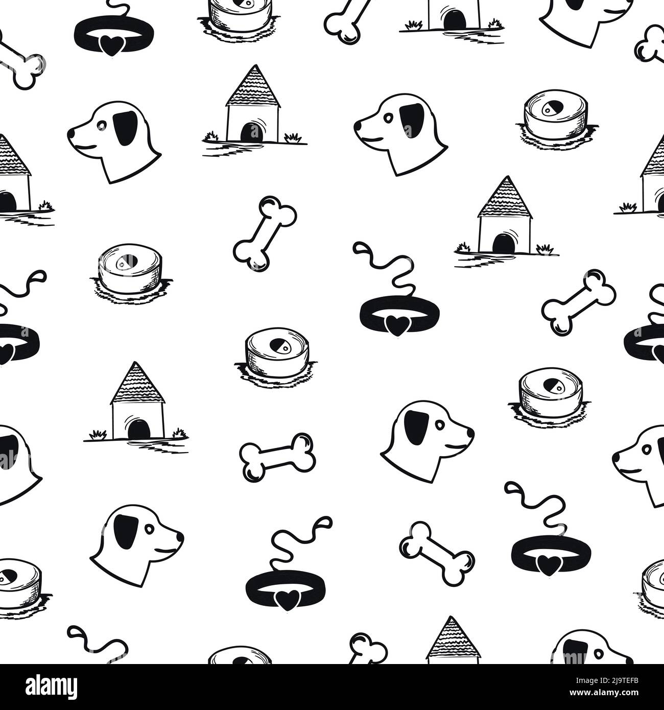 Joli thème chien, motif noir-blanc sans couture Illustration de Vecteur