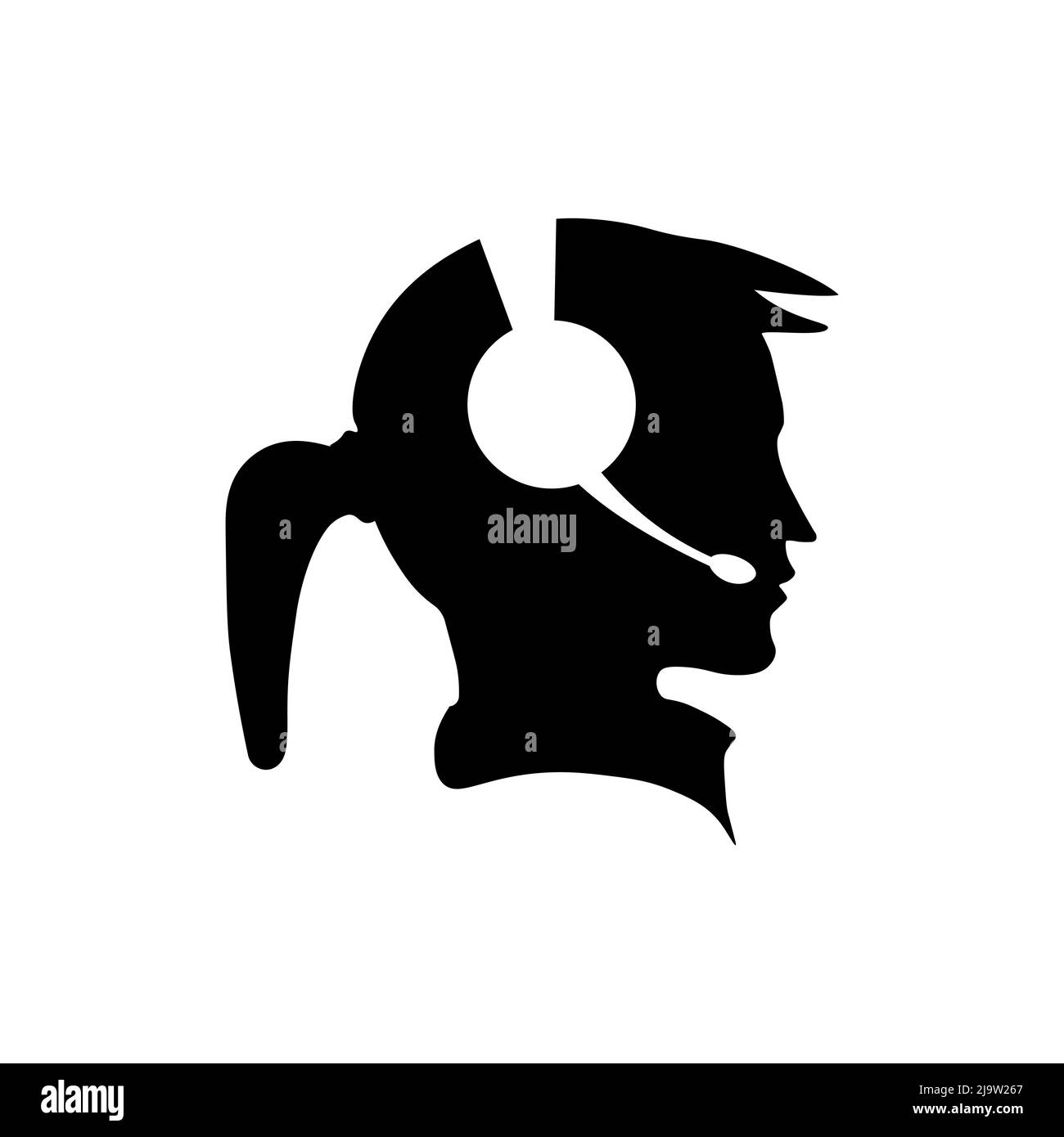 Silhouette de fille de centre d'appels avec casque. Illustration de Vecteur