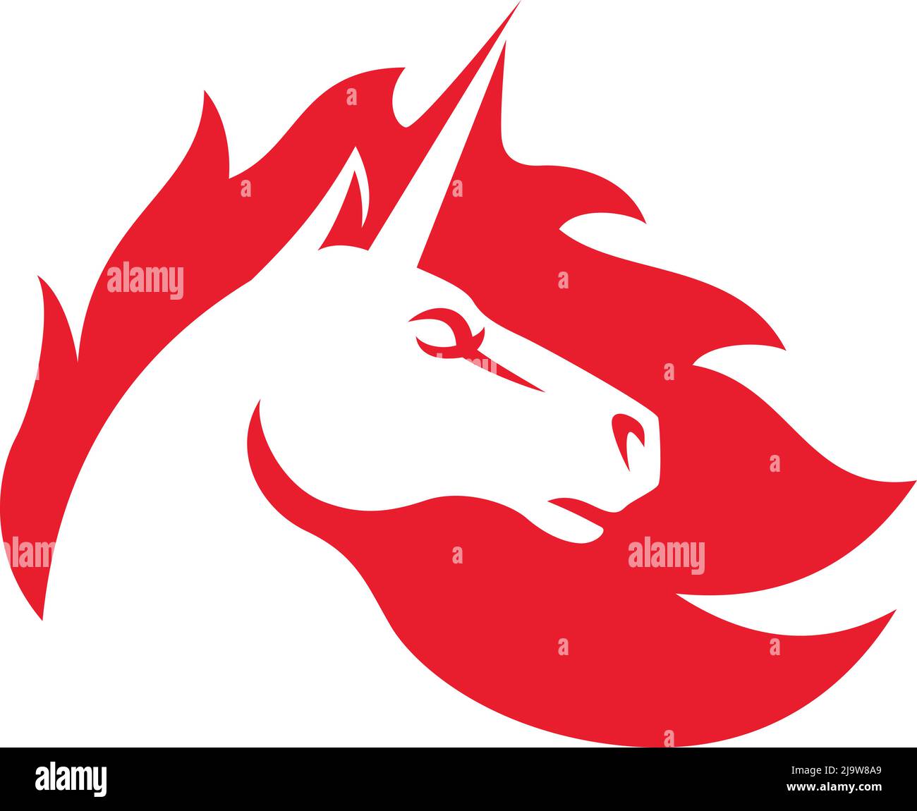 Tête de licorne avec sa Mane en forme de feu Illustration de Vecteur