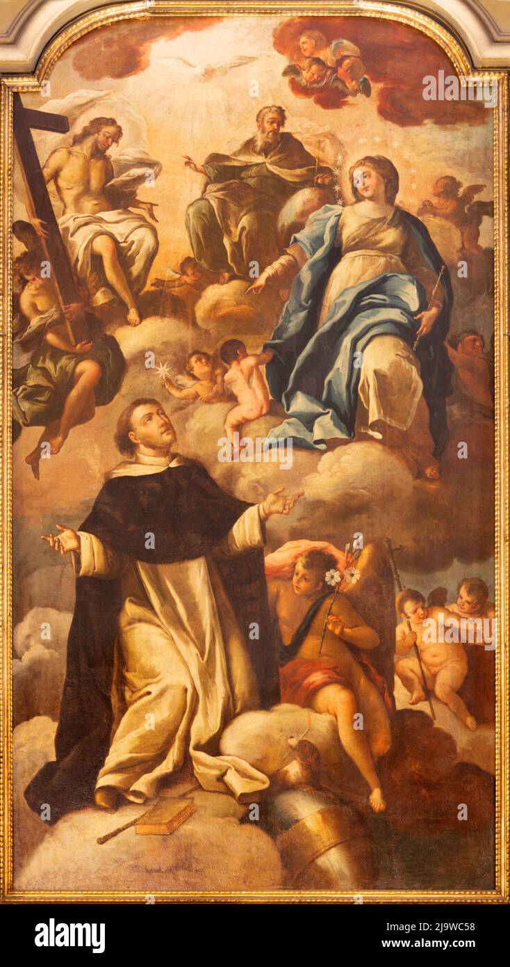 BARI, ITALIE - 3 MARS 2022 : la peinture de la gloire de Saint-Dominc dans l'église Chiesa San Domenico par Domenico Antonio Carella (1723 - 1813). Banque D'Images
