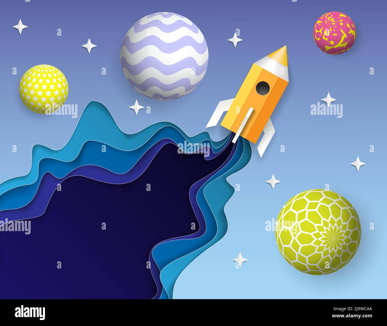 Lance-roquettes dans le dessin artistique en papier à vecteur spatial Illustration de Vecteur