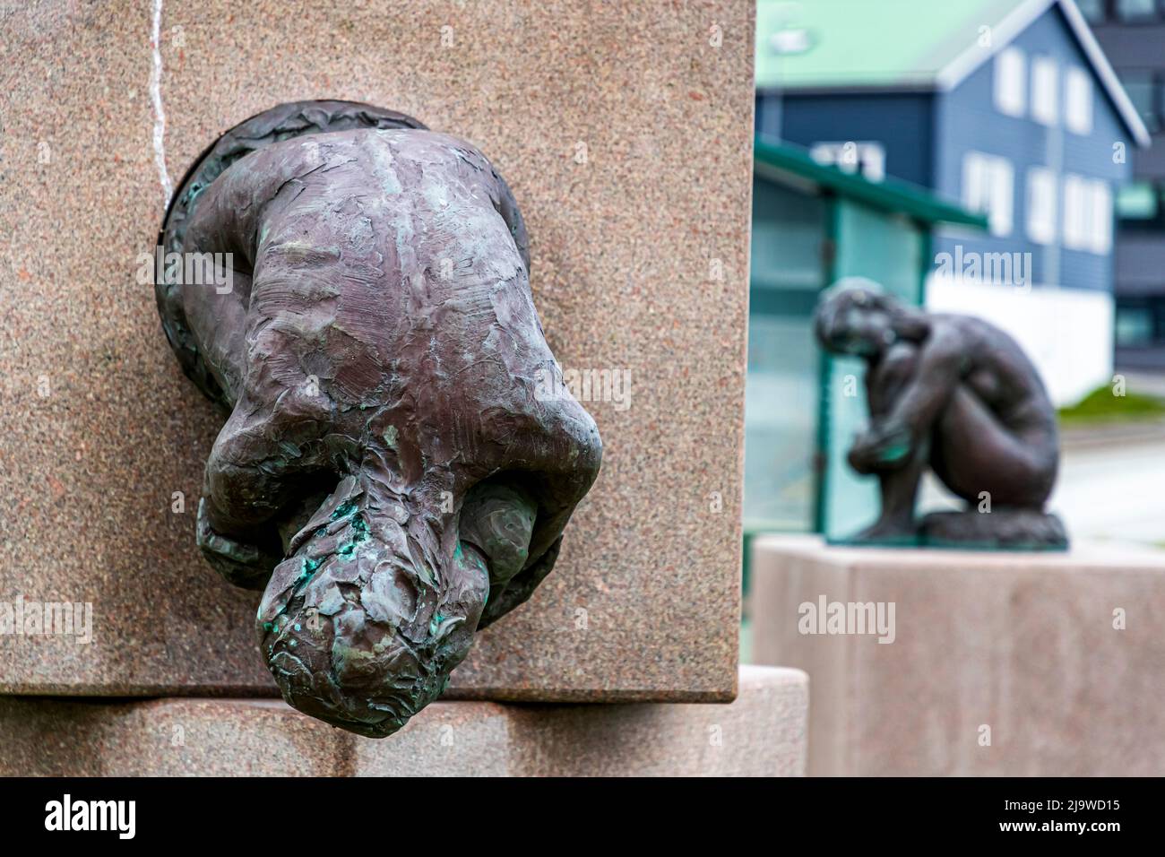 Fría Fríða sculptures de l'artiste Hans Pauli Olsen à Tórshavn, îles Féroé Banque D'Images