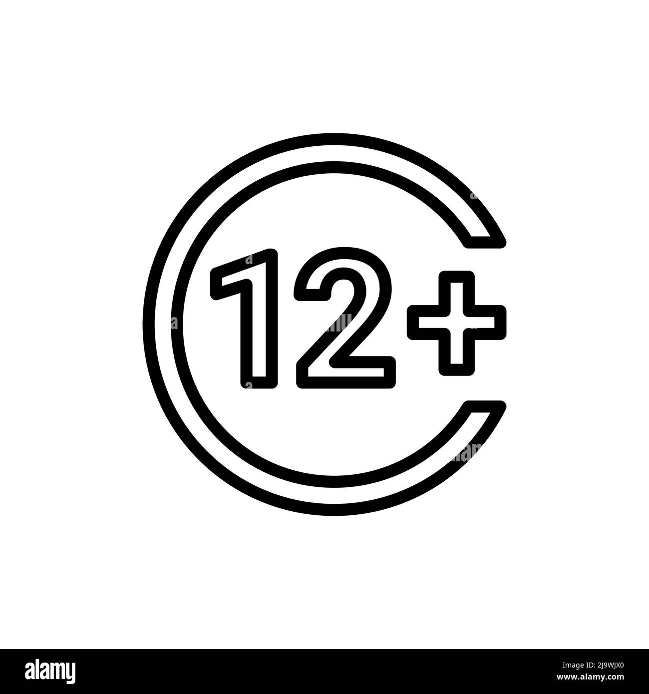 Icône de couleur de limite d'âge de 12+ lignes. Elément vectoriel isolé. Pictogramme de contour pour la page Web, l'application mobile, la promotion Illustration de Vecteur