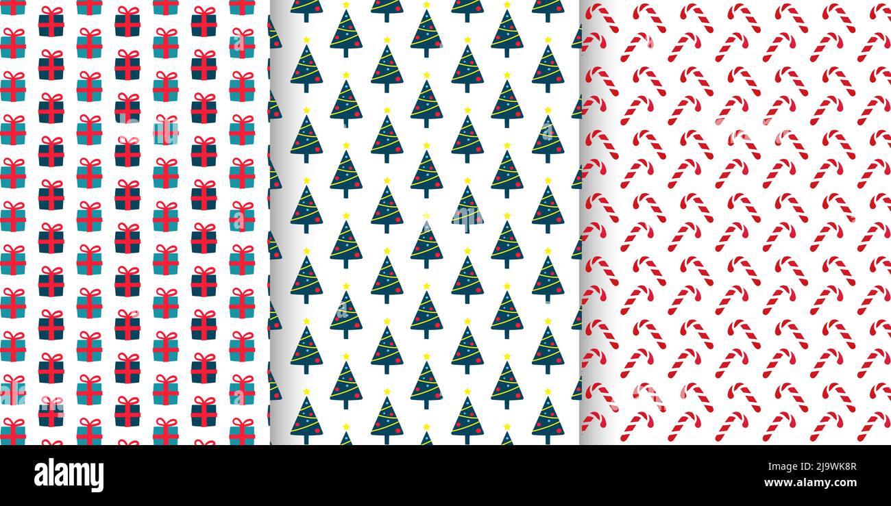 Ensemble de motifs Noël et nouvel an sans coutures avec ornements traditionnels. Collection de scénarios de vacances d'hiver Vector. Pour l'emballage, l'emballage Illustration de Vecteur