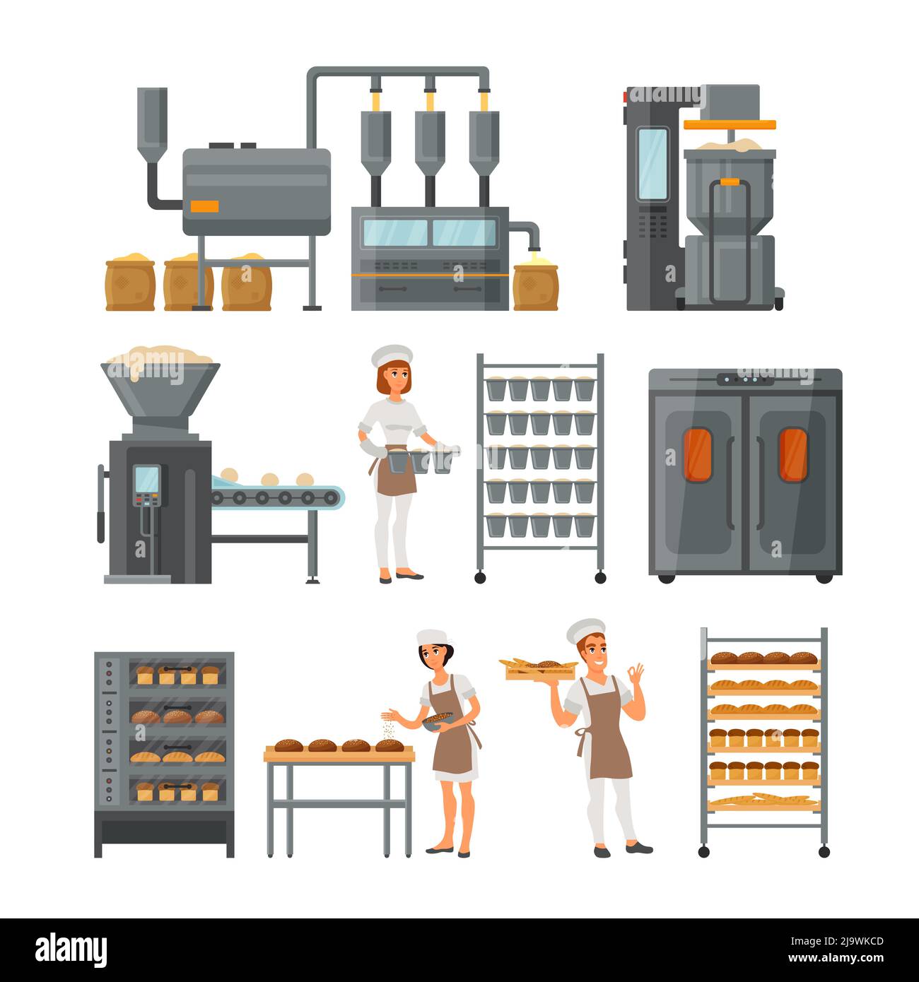 Illustration vectorielle de l'ensemble d'icônes de production de pain Illustration de Vecteur