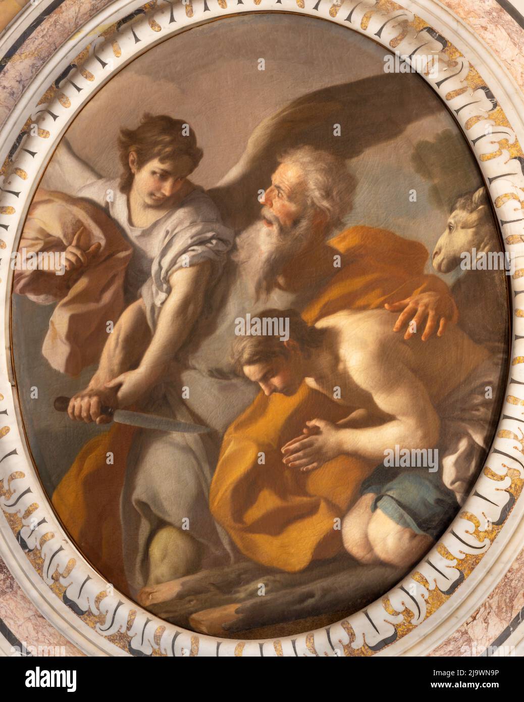 MONOPOLI, ITALIE - 5 MARS 2022 : la peinture du sacrifice d'Isaac dans la cathédrale par le Francesco de Mura (1755). Banque D'Images