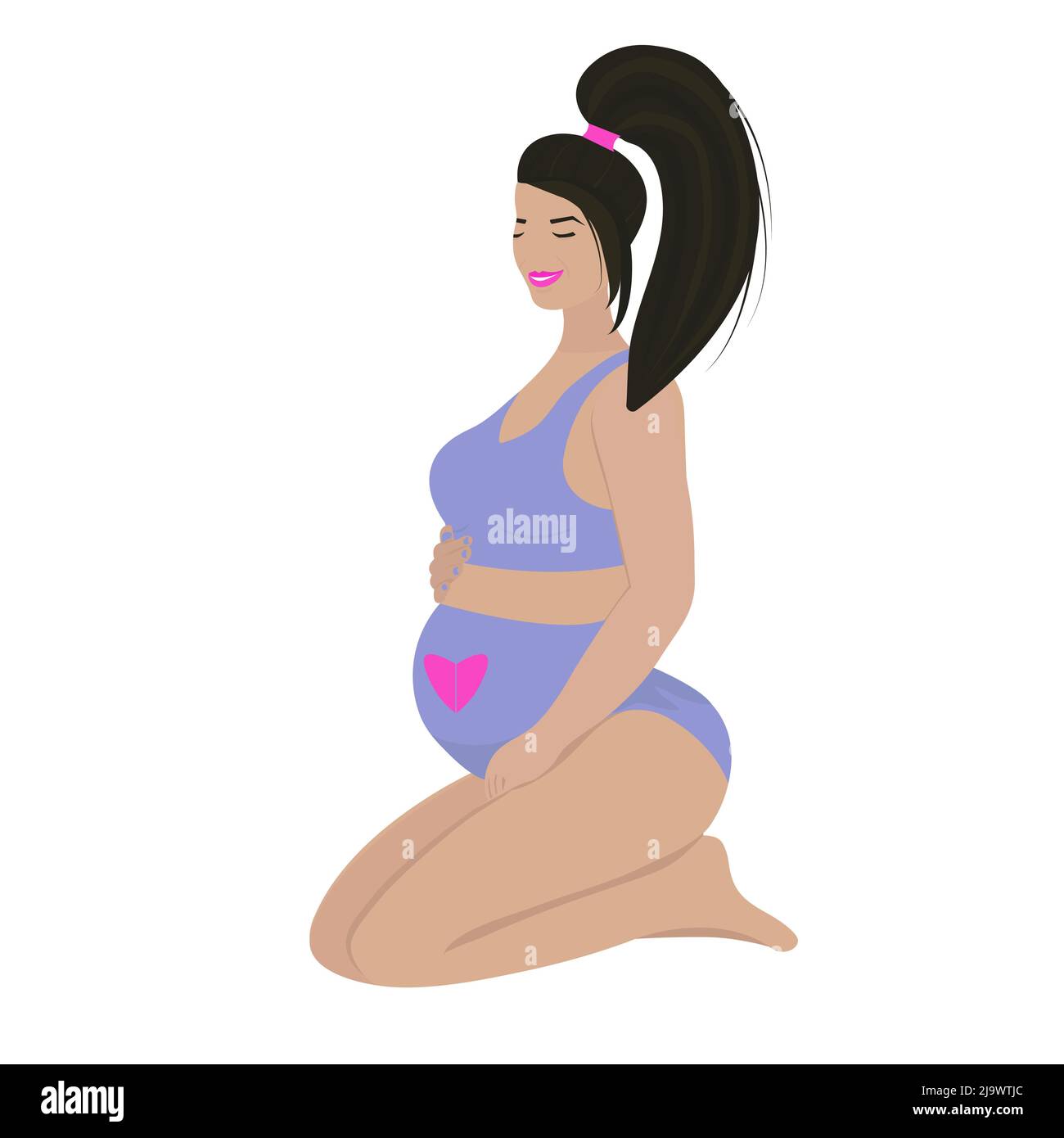 Jolie brunette enceinte en maillot de bain, illustration Illustration de Vecteur