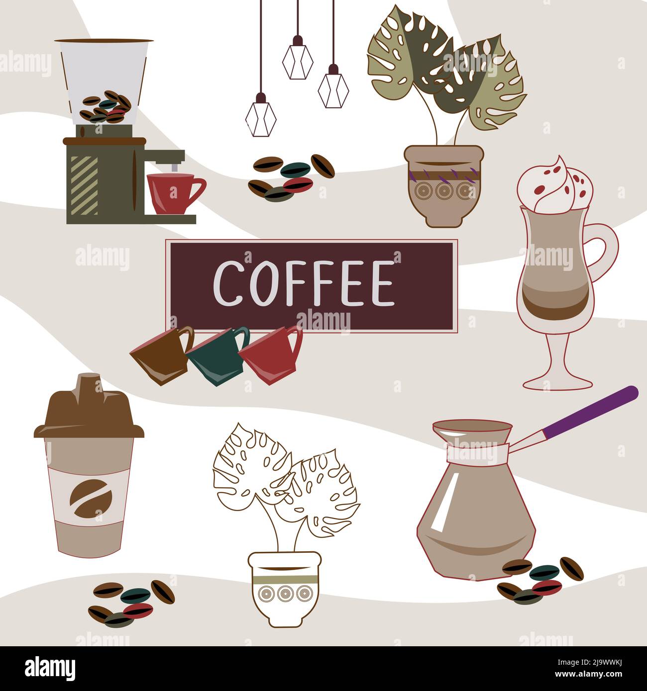 Affiche ou bannière du café ou de la cafétéria, modèle de prospectus ou de prospectus, illustration vectorielle à plat. Affiche ou bannière publicitaire pour café ou ca Illustration de Vecteur