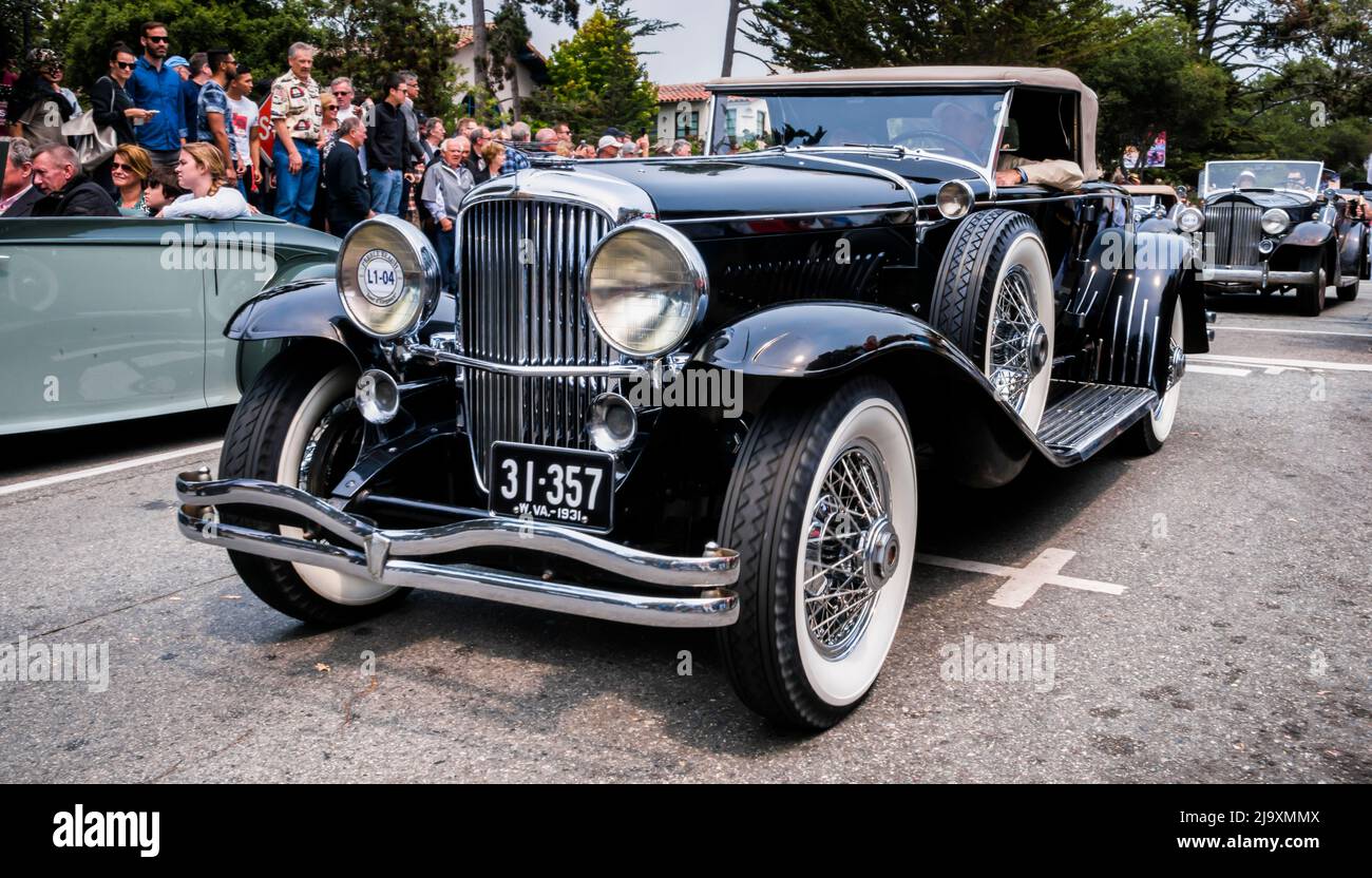 Un coupé Cabriolet Duesenberg J Murphy 1931, Pebble Beach Concours d'élégance sur Ocean Avenue à Carmel-by-the-Sea pendant la semaine de la voiture de Monterey Banque D'Images