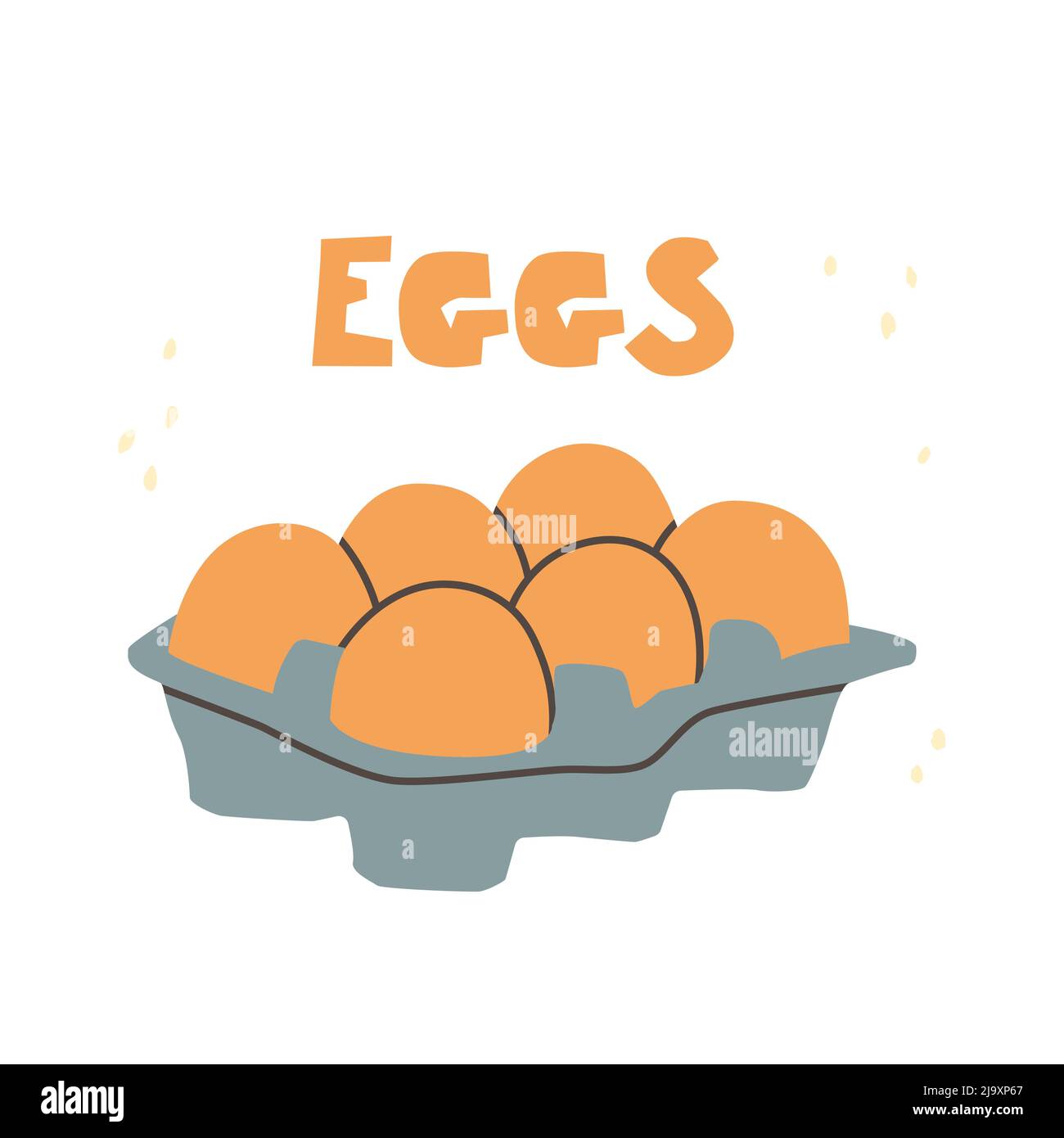 Six œufs de poulet orange dans une boîte en carton. Illustration vectorielle isolée sur fond blanc. Illustration de Vecteur