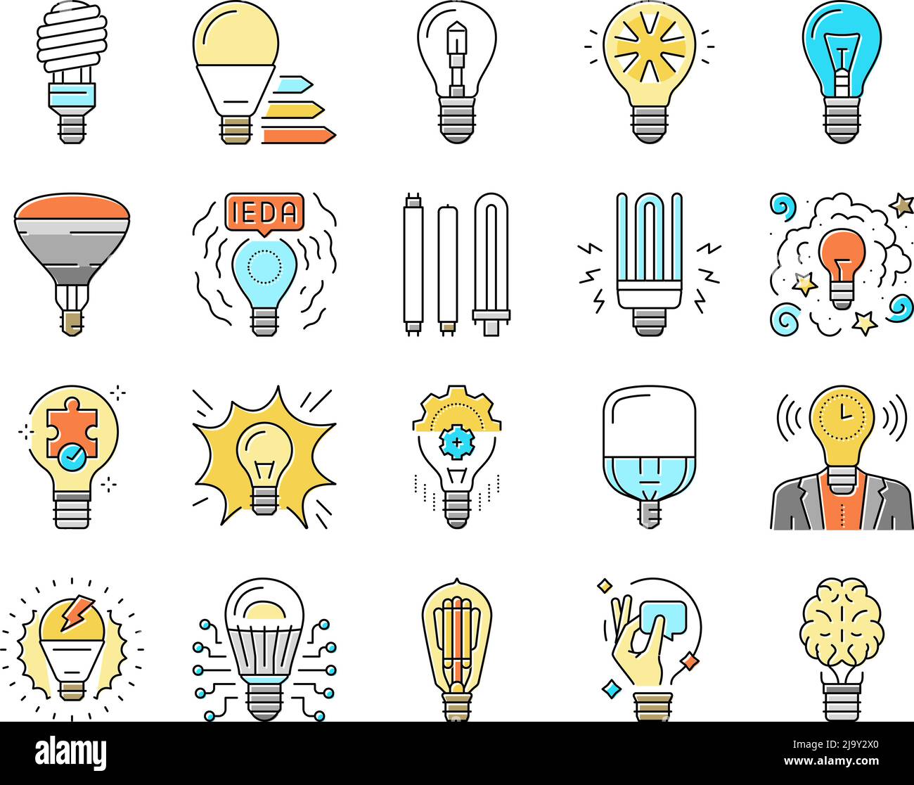 Ampoule énergie électrique accessoire icônes définir le vecteur Illustration de Vecteur