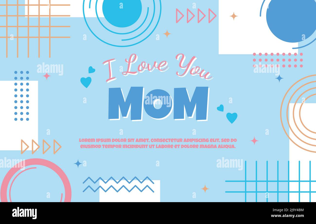 Carte cadeau de fête des mères avec amour, style abstrait Memphis Illustration de Vecteur