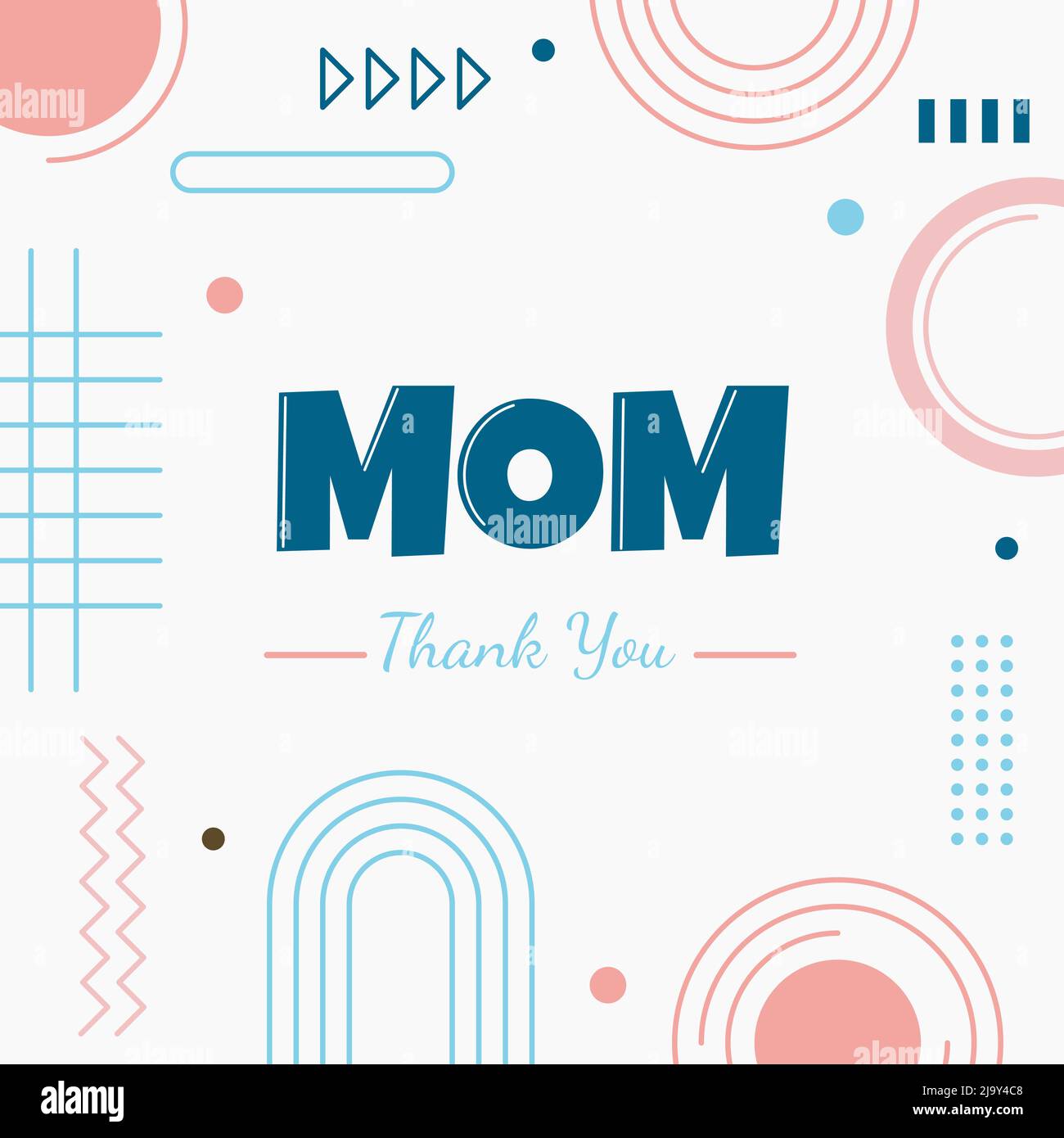 Merci maman carte carrée de fête des mères style abstrait Memphis Illustration de Vecteur