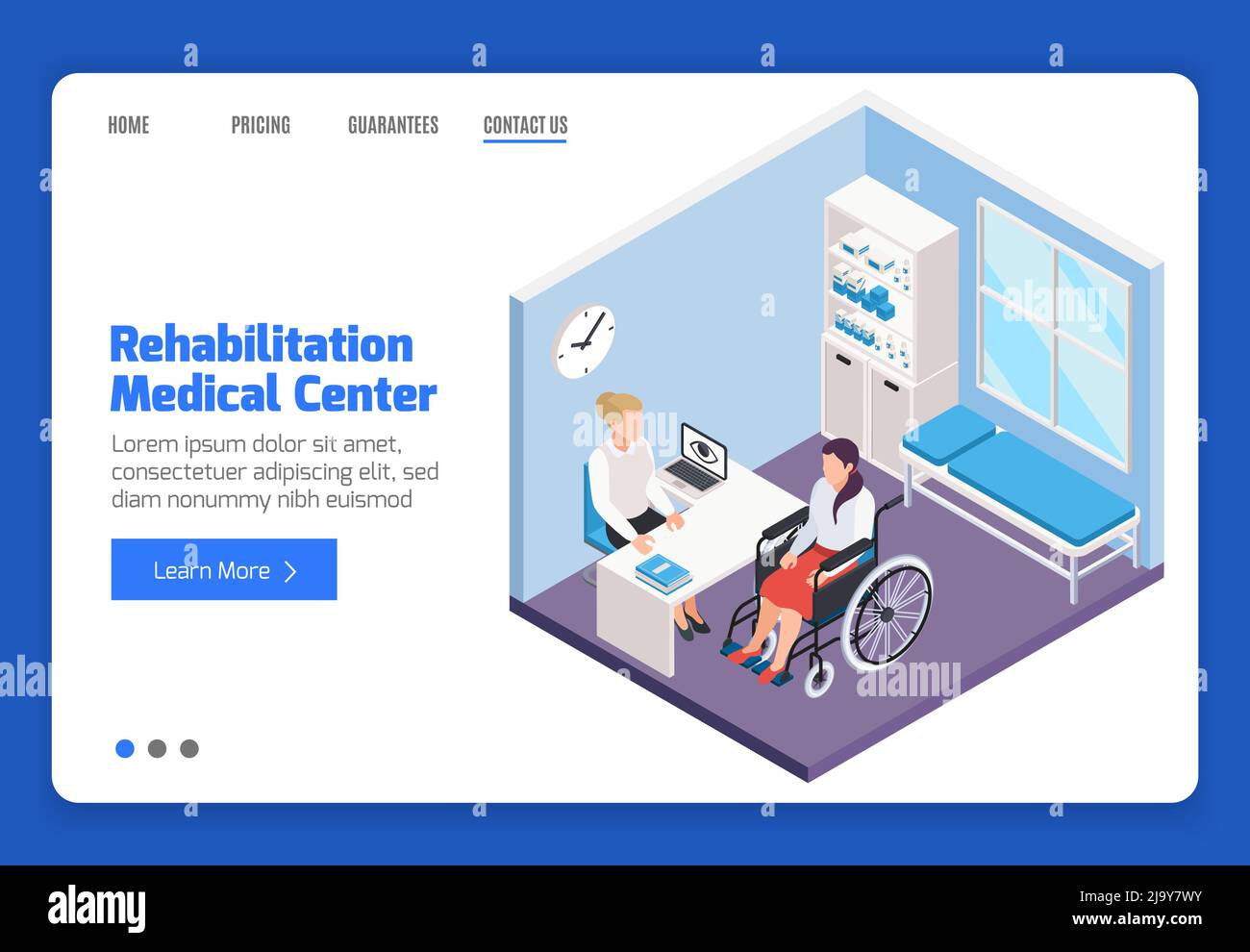 Femme handicapée en fauteuil roulant consultant médecin au centre médical bannière isométrique illustration vectorielle 3d Illustration de Vecteur