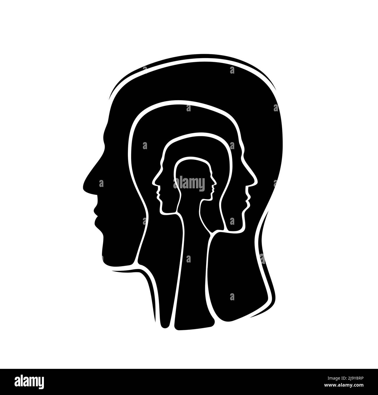 Maladie maladie, psychologie tête d'esprit et concept de vecteur de santé mentale . Psychothérapie du cerveau et du trouble bipolaire, silhouette du visage humain pour la psychiatrie anxiété et l'équilibre de l'humeur Illustration de Vecteur