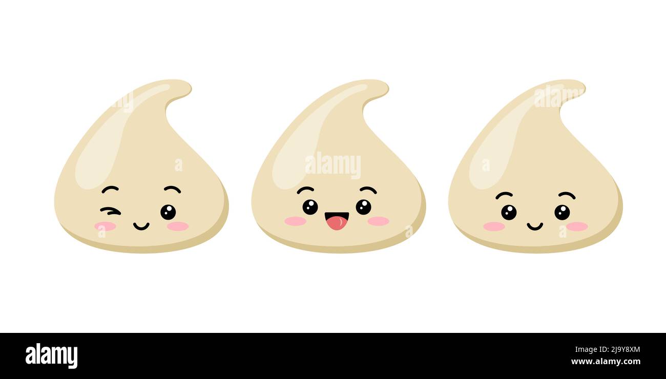 Ensemble d'icônes vectorielles de personnages emoji de jolis grains de chocolat blanc. Illustration de Vecteur