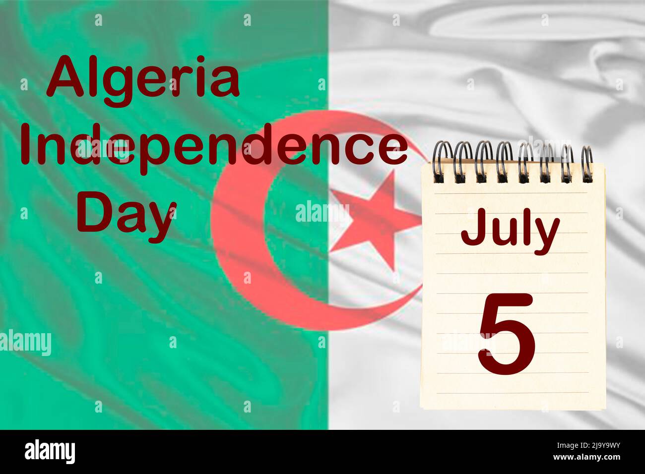 La célébration de la Journée de l'indépendance de l'Algérie avec le drapeau et le calendrier indiquant le 5 juillet Banque D'Images