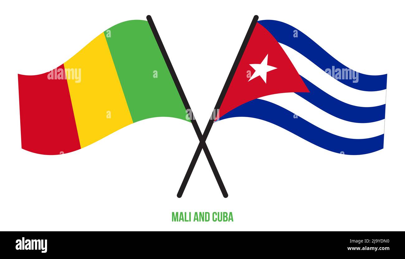 Mali et Cuba drapeaux croisés et ondulant le style plat. Proportion officielle. Corriger les couleurs. Banque D'Images