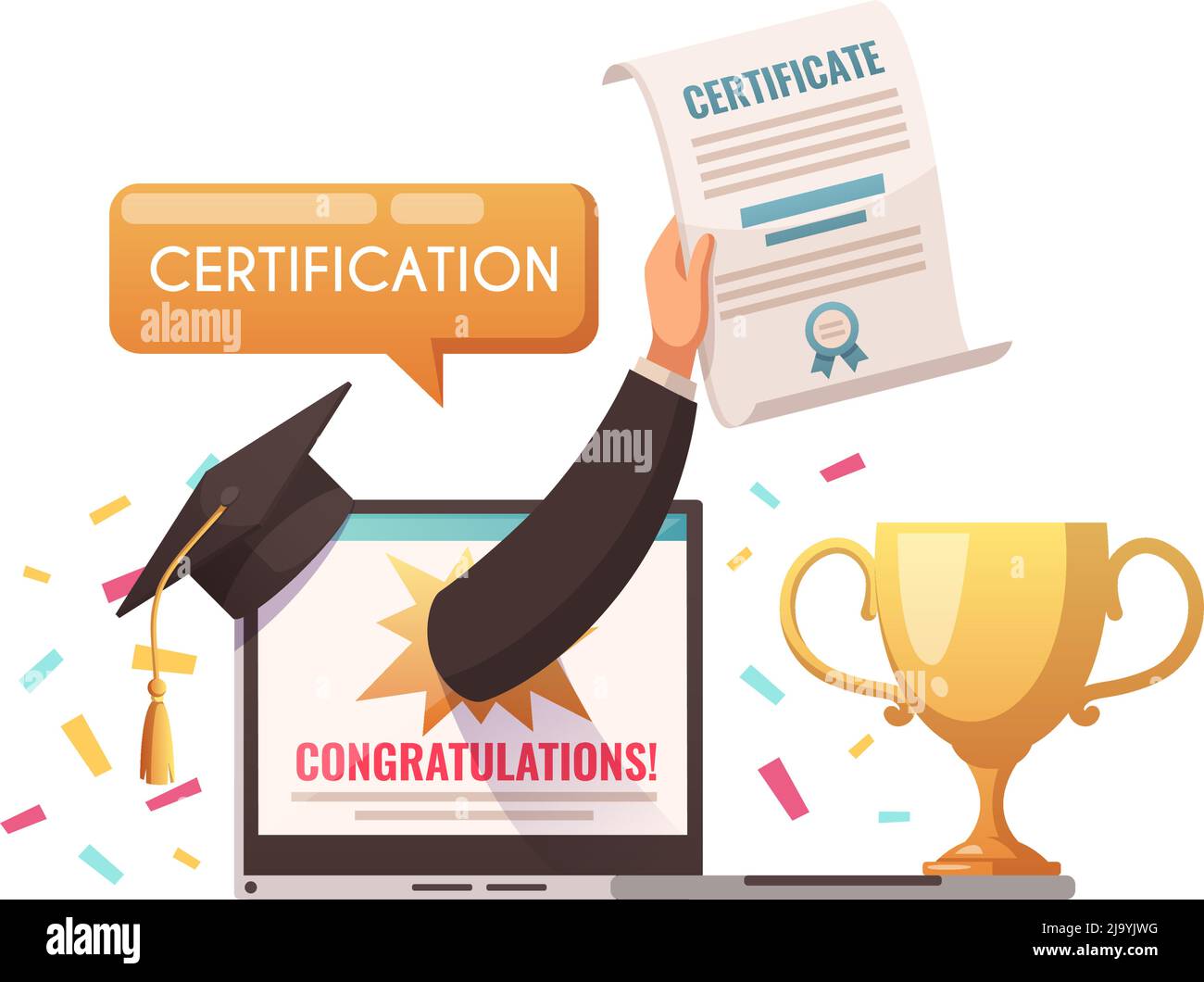 Cours en ligne enseignement universitaire composition avec l'étudiant main tenant certificat dessin animé illustration vectorielle Illustration de Vecteur