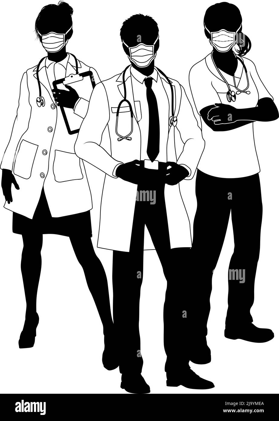 Silhouette Medical Services Doctor Team People Illustration de Vecteur
