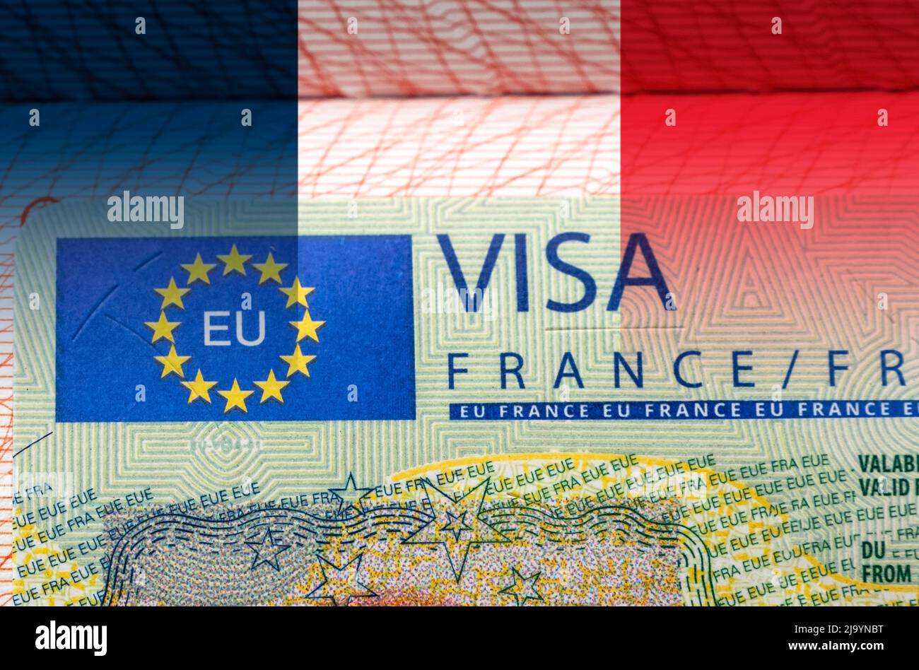 Visa de Schengen français et drapeau de la France Banque D'Images