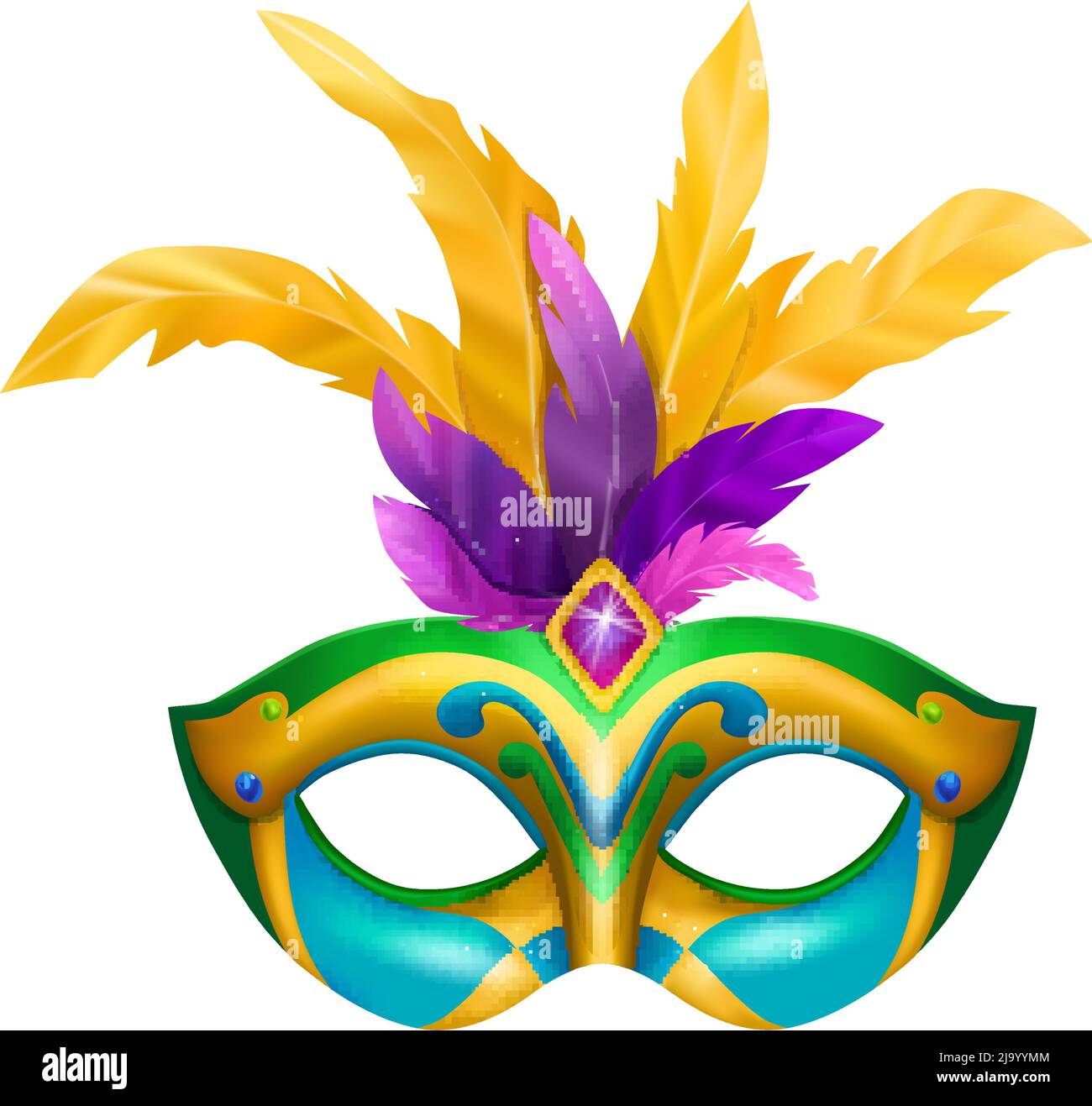 Composition réaliste de masque carvinal avec image isolée de masque mascarade avec des couleurs vives et des plumes illustration vectorielle Illustration de Vecteur