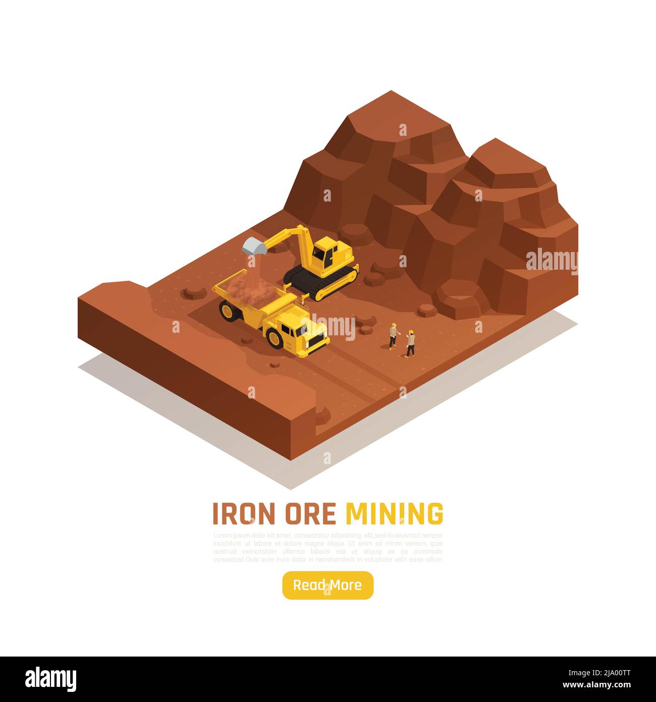 Illustration d'un vecteur de collecte et de chargement de gisements de minerai de fer avec élément isométrique d'exploitation minière à ciel ouvert de ressources naturelles Illustration de Vecteur