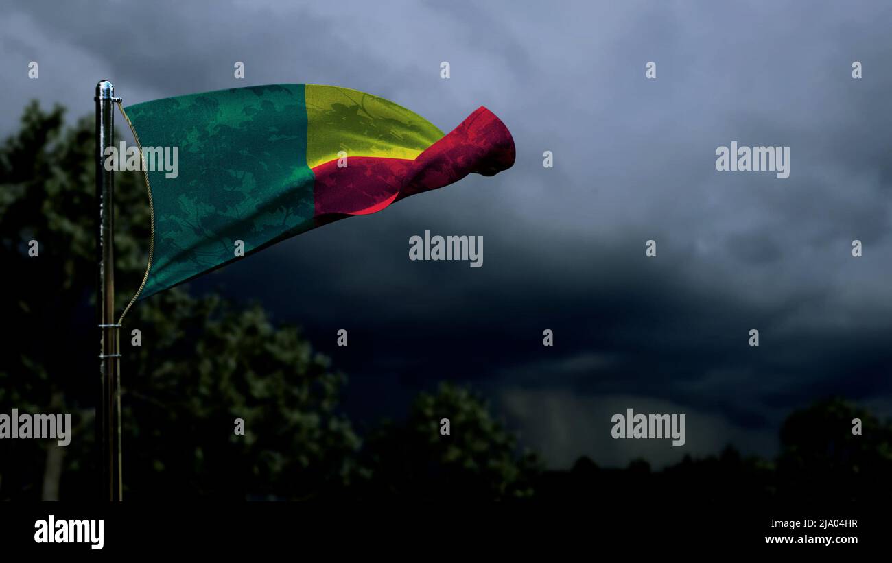 Drapeau du Bénin pour la célébration nationale sur le cumulus de tempête sombre - résumé 3D rendu Banque D'Images Drapeau du Bénin pour la célébration nationale sur le cumulus de tempête sombre - résumé 3D rendu Banque D'Images