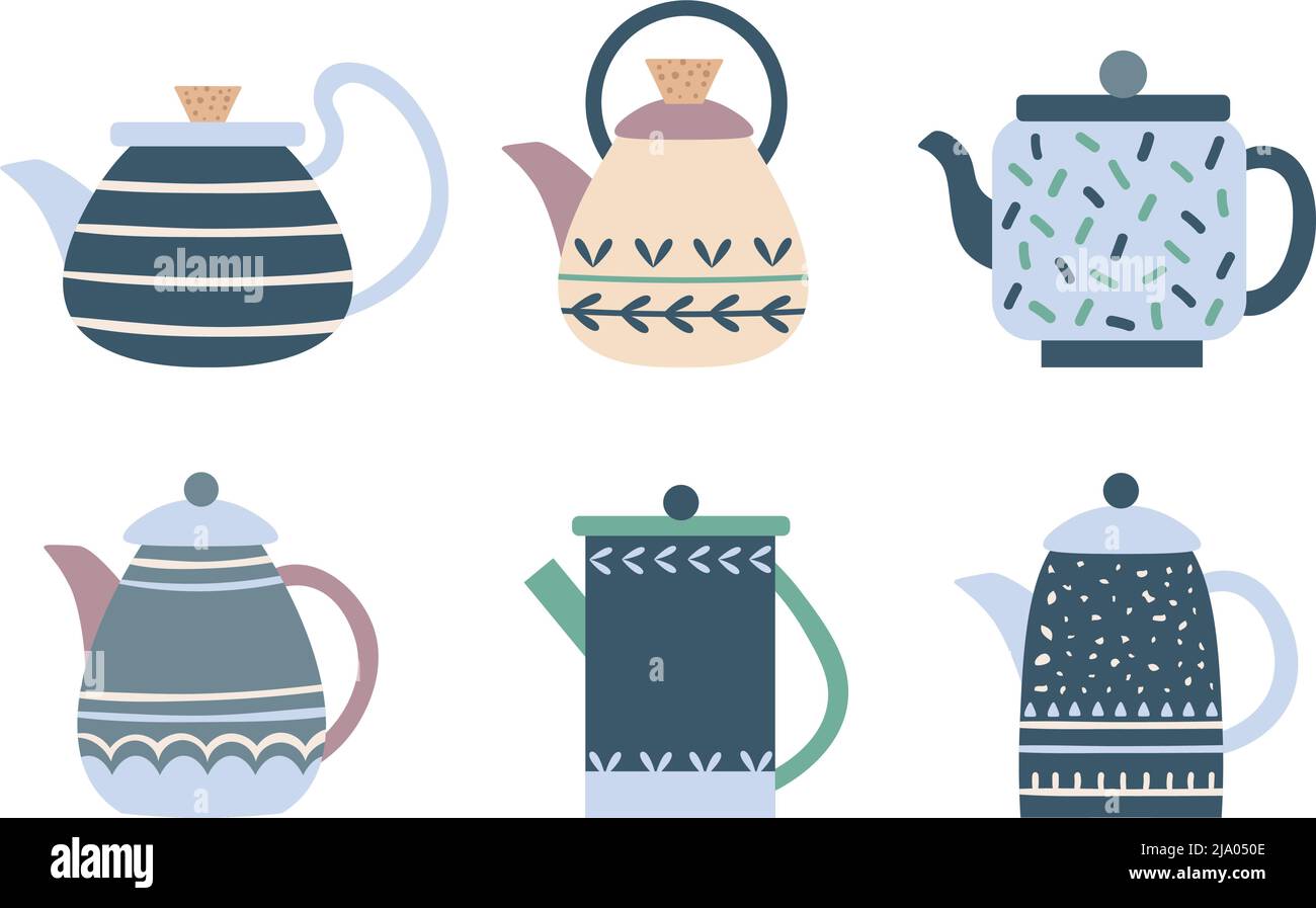 Cuisine en céramique collection de thé à motifs, ustensiles de cuisine Illustration de Vecteur