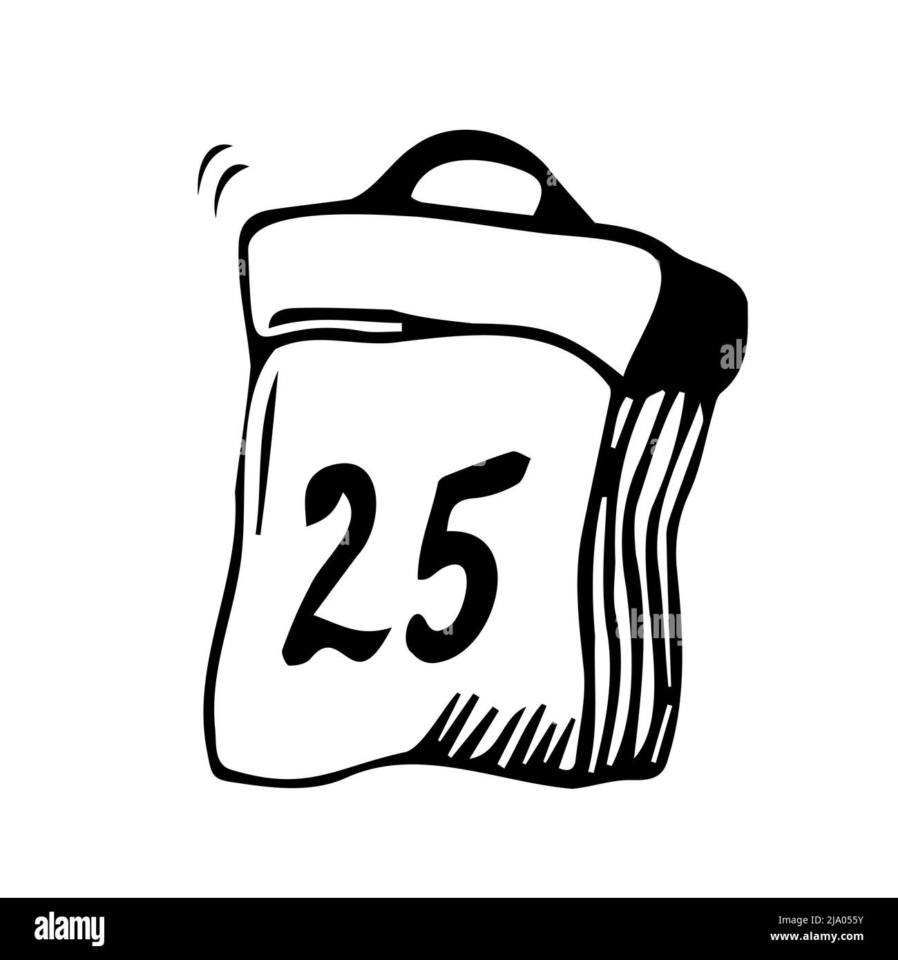 Tracé à la main de la page du calendrier, le jour de noël. 25 décembre, vacances. Élément de conception de contour pour les cartes de vœux. Illustration vectorielle Doodle isolée sur wh Illustration de Vecteur