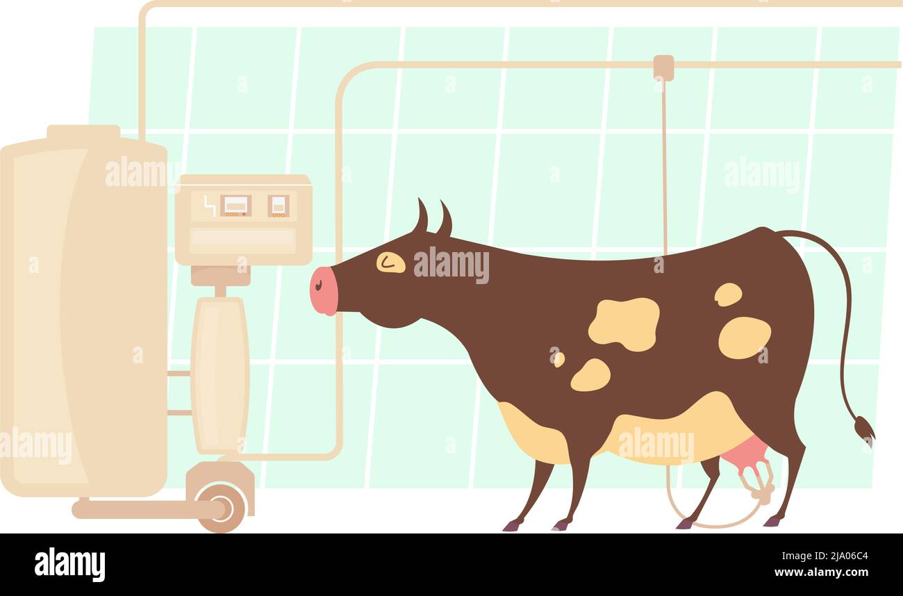 Icône plate avec illustration vectorielle automatique de machine de traite de vache Illustration de Vecteur